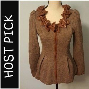 RYU by Modcloth Dreamy Camel Bow Peplum Blazer / Jacket Small Junior
